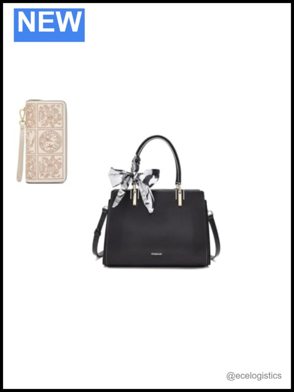 Medium Leather Tote Bag with Embroidered Wallet Set